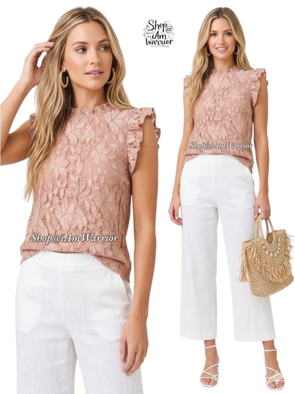 H&M blush lace ruffle sleeveless top *shop@iamwarrior